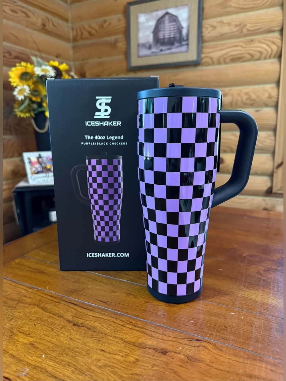 PURPLE BLACK CHECKERS IceShaker 40oz Legend Series Shaker Tumbler • easily clean